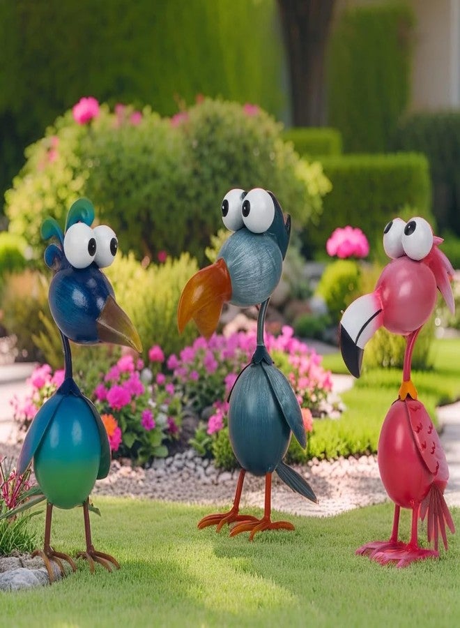 Kircust Outdoor Metal Bird Yard, Garden Decor for Outside Flamingo/Peacock/Pelican Decorations Art Statues, Lawn Ornaments for Courtyard, Patio, Backyard, Porch, Set of 3 - Image 1